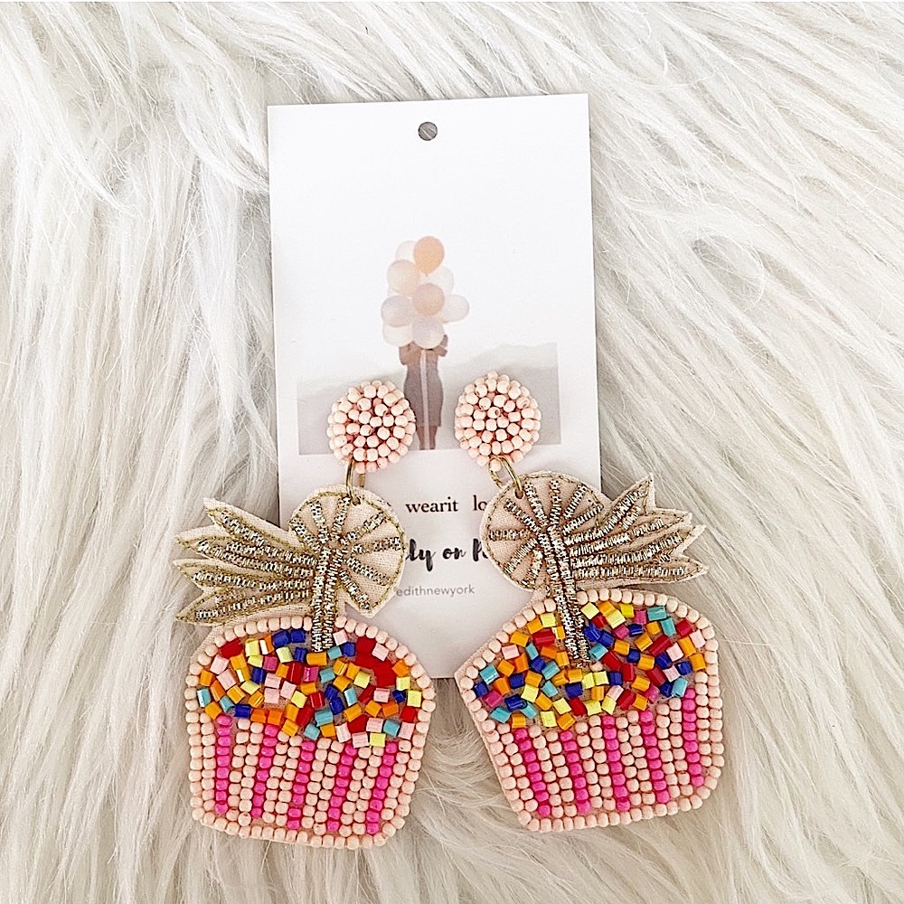 Handmade Beaded Cupcake Earrings NWT